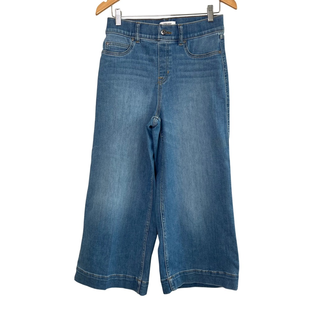 Spanx Medium Wash High Rise Cropped Wide Leg Pull On Jeans Medium